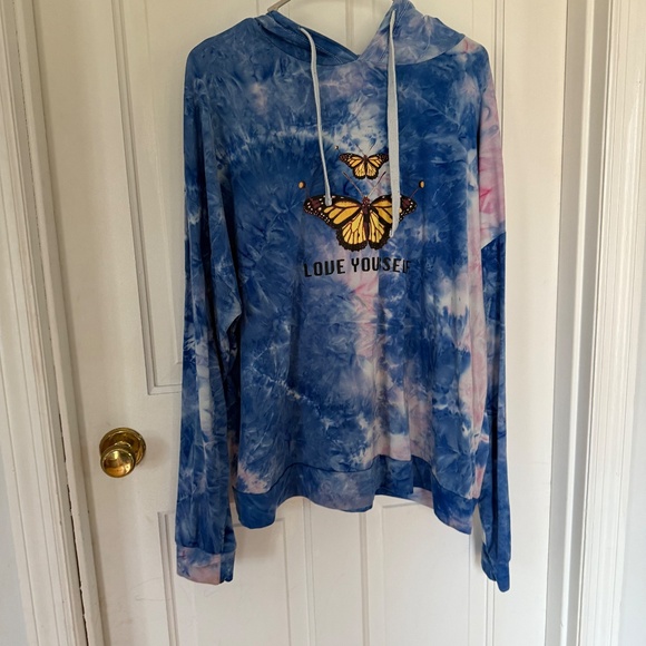 Love Yourself Tie Dye Hoodie light weight 2X Butterfly - Picture 1 of 10